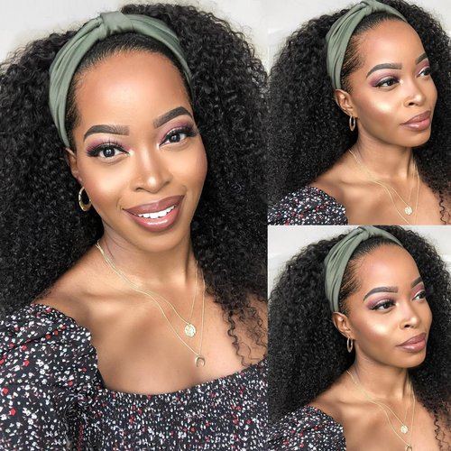 Coshgirl Headband Wig Human Hair Kinky Curly Human Hair Headband Wigs 22Inch Glueless None Lace Front Wig Curly Headband Wig Human Hair Brazilian Virgin Wigs for Black Women 150% Density