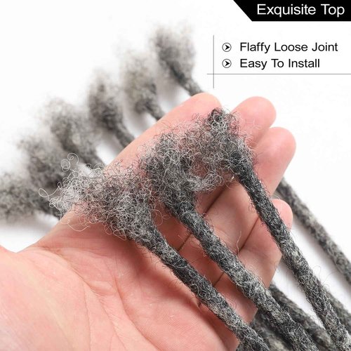 Salt and Pepper Loc Extensions Human Hair 0.6cm 8 Inch 60 Strands Nature Grey and Black Dreadlock Extensions Real Human hair for Women/Men/Kids Full Handmade Permanent Butterfly Gray locs
