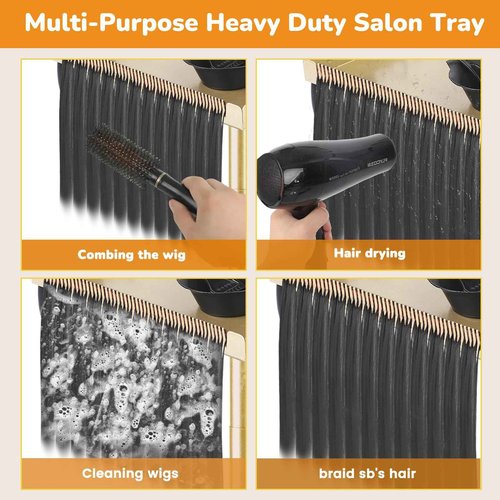 Salon Señor Multi-Function Salon Tray,Extension Hair Cart,Hairstylist Rolling Cart with Storage Platform and Hair Separator Stand,Gold