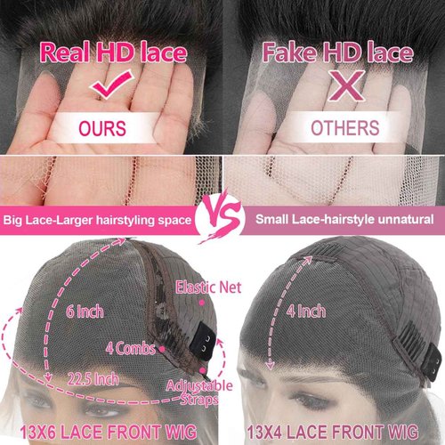 Smabuity 13x6 Body Wave Lace Front Wigs Human Hair Pre Plucked, 180% Density HD Transparent Glueless Lace Frontal Wigs with Baby Hair for Women, 26 Inch