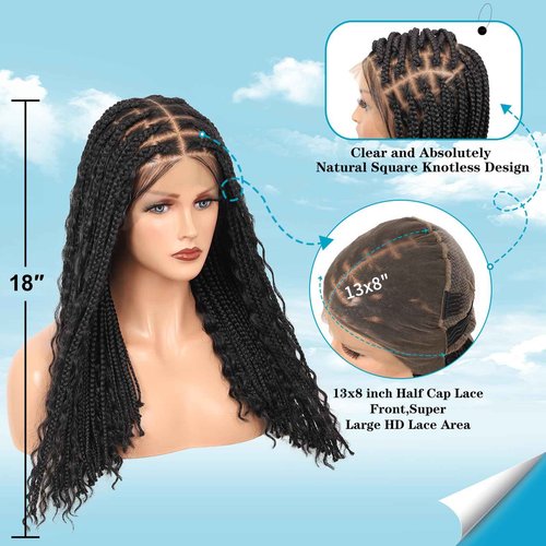 Esnccur 13x8 HD Lace Braided Wigs for Black Women Knotless Box Braid Wig Premium Synthetic Braided Lace Front Wigs with Baby Hair 18 Inch