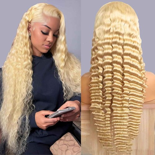 MYDIVA 613 Deep Wave Wig Human Hair 13x6 Blonde Lace Front Wigs Human Hair 180% Density 613 HD Lace Frontal Wig for Women Blonde Glueless Wigs Human Hair Pre Plucked with Baby Hair 20 inch