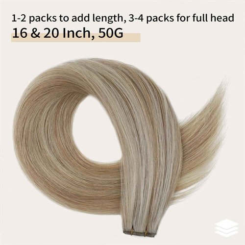 ABH AMAZINGBEAUTY HAIR Genius Weft Hair Extensions Human Hair Sew in Hair Extensions Real Human Hair Weft Extensions Hand Tied Virgin Hair 50G, #P8/60 Ash Brown Highlighted Platinum Blonde 20 Inch