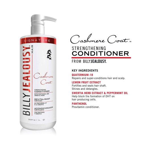 Billy Jealousy Cashmere Coat Hair Conditioner for Men, Strengthening & Hydrating Conditioner Infused with Peppermint, Lemon Fruit & Swertia Extract Ideal for Fine, Thinning Hair, 33.8 Fl Oz