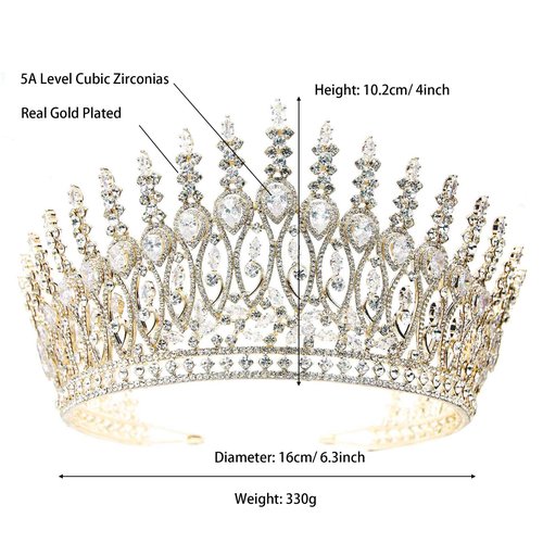 Tall Wedding Tiaras for Bride Large Queen Crowns 5A Cubic Zirconia Princess CZ Bridal Headband for Bride Party Big Pageant Crown for Women Huge Crystal Headpiece Bridal Hair Accessories (Gold)