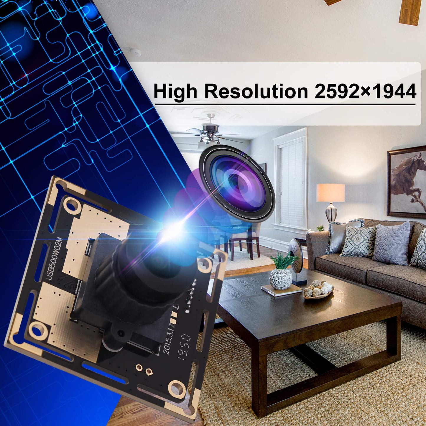 5 Megapixel USB Camera Module HD 2592X1944 Webcamera with CMOS OV5640 Sensor, Machine Vision Mini Webcam for Windows Mac Andriod Linux,Plug&Play,OTG Camera (2.1mm Lens)