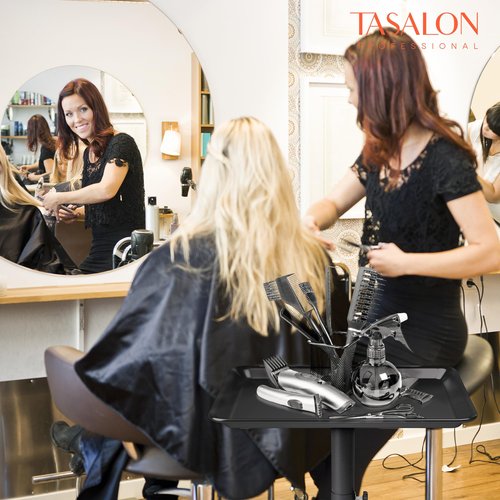 TASALON Black Salon Tray on Wheels, 2pcs Adjustable Instrument Tattoo Tray Cart with Wheels, Aluminum Salon Rolling Tray for Hairstylist, Sap, Medical