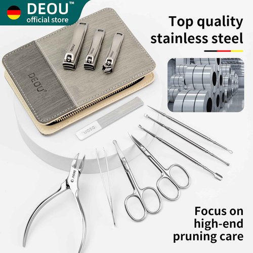 DEOU Manicure Sets Nail Clippers Stainless Steel Manicure and Pedicure kit Girls Professional Nail Files and Men's Grooming Scissors Tools for Home Personal Care or Gifts (Gray)