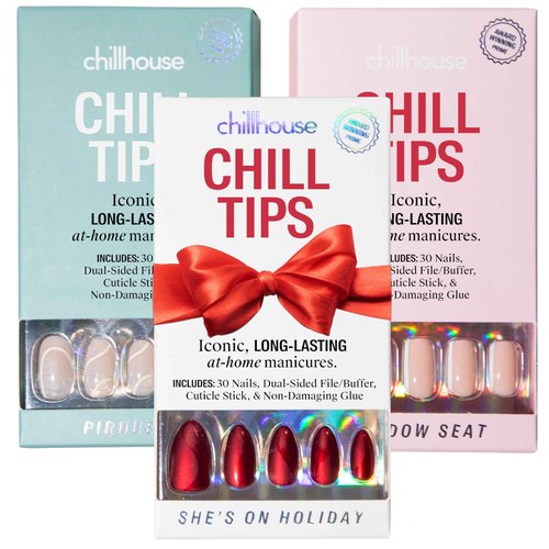 Chillhouse - Chill Tips Press on Nails Kit - She's the Prize Bundle (3-Pack) - 30 Nail Shapes & Sizes - Up to 3 Weeks Wear - Customizable Fit, Reusable - Latina Founded, Women Owned, Beauty, Self Care