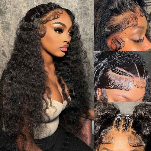Simeider Deep Wave Lace Front Wigs - Human Hair, 200 Density, 13x6 Deep Curly, Glueless Frontal Wigs, Pre Plucked With Baby Hair, HD Lace Front, 20 Inch