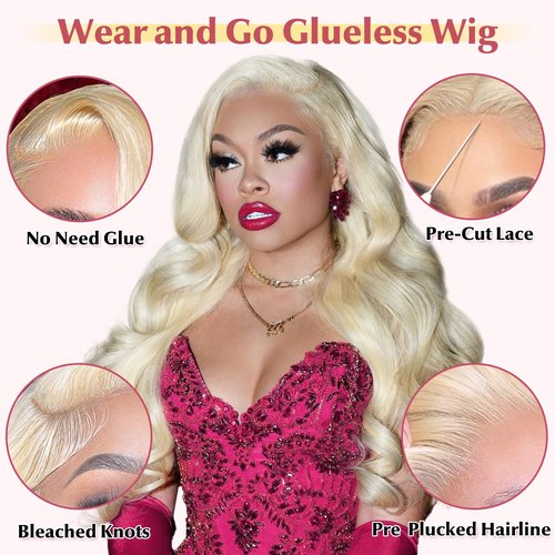 Closure Wig Glueless Wigs Pre Plucked & Cut 180% Density Wear & Go Glueless Wig 6x4 HD Body Wave Lace Front Wig 18 Inch
