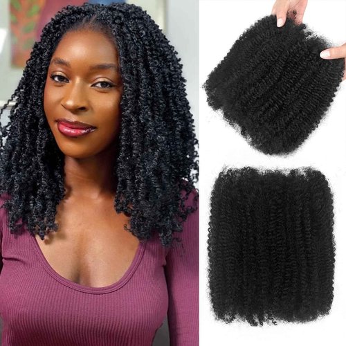 Afro Twist Human Hair 16 Inch Afro Kinkys Bulk Human Hair 40g/Bundle Natural Black Human BraidingHair for Loc Extensions Marley Twist Brainding Hair (16inch,Pack of 2)