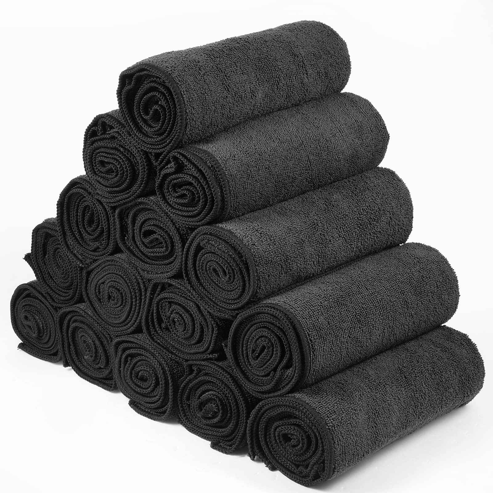 26 Pack Salon Towel Bulk Black Microfiber Hair Drying Towels Bleach Proof Microfiber Lint Free Absorbent Hand Towels Set for Home Hotel Bath Salon Spa Gym, 16 x 27 Inches