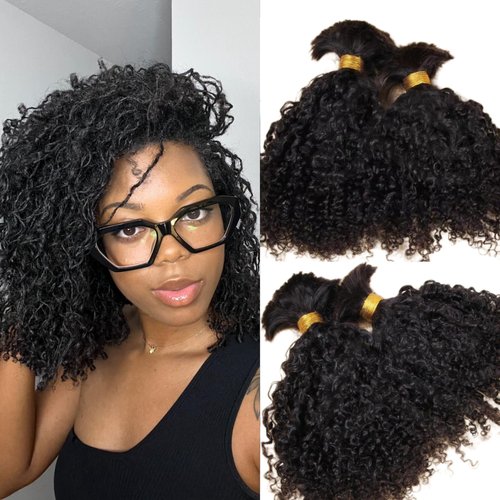 Limited Beauty Afro Kinky Bulk Human Hair Extensions 100% Unprocessed Brazilian Virgin Micro Kinky Curly Braids Hair Braids Double Drawn Full End Bulk Hair 20 Inch 100g - Black