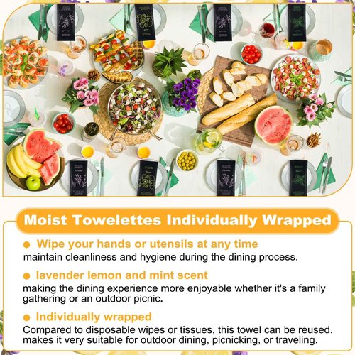 Moist Cotton Towel Bulk Moist Towelettes Individually Wrapped 8.7" x 8.7",White Towel Services,Refreshment Pre Moistened Towels Lavender,Lemon and Mint for Sport Party Spa(Pack of 150)