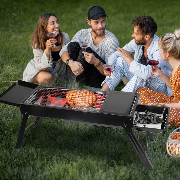 Portable Charcoal BBQ Grill with Stainless Steel Grate - Black