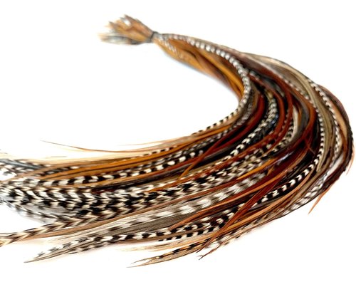 50 Natural Color Hair Extensions – 9”–14” Long – DIY Rooster Kit with 50 Micro-Link Beads – 100% Real Feathers – Eye-Catching Boho Style