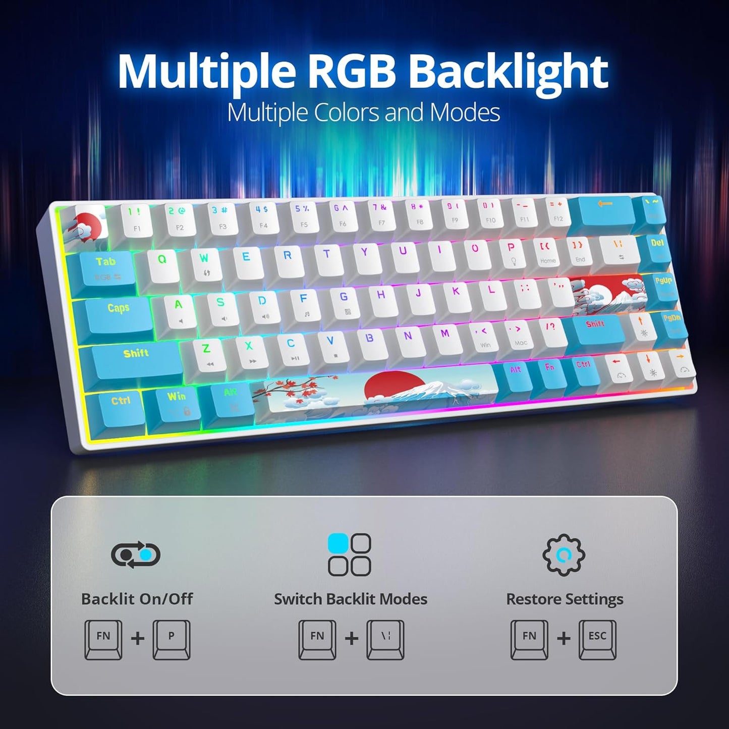 60 Percent Gaming Keyboard Portable 61 Keys Mechanical Keyboard Compact Wired Keyboard RGB Backlit for PC Laptop Gamer(61 Blue/Blue Switch)