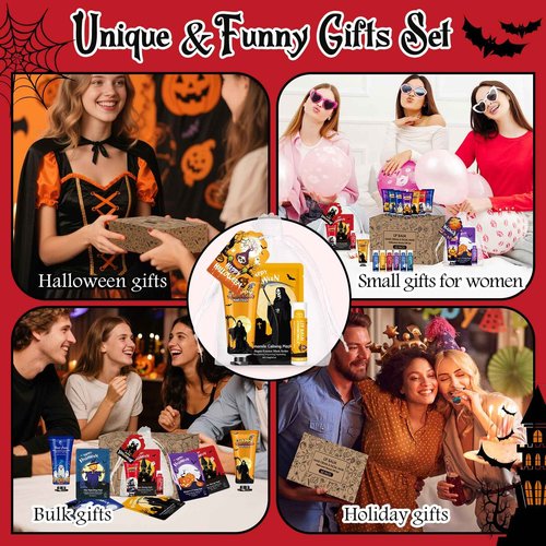 60 Pack Bulk Halloween Facial Mask, Hand Cream and Lip Balm Sets, Halloween Gifts, Halloween Party Favors, Halloween Decorations and Halloween Basket Stuffers with Halloween Card and Organza Bags