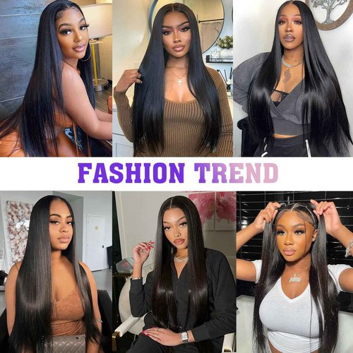 Straight Weave Bundles Human Hair Glossy Hair Bundles 22 24 26 Inch Brazilian Virgin Raw Human Hair Bundle for Quick Weave Sew In Soft and Thick Weft Hair Extensions for Women
