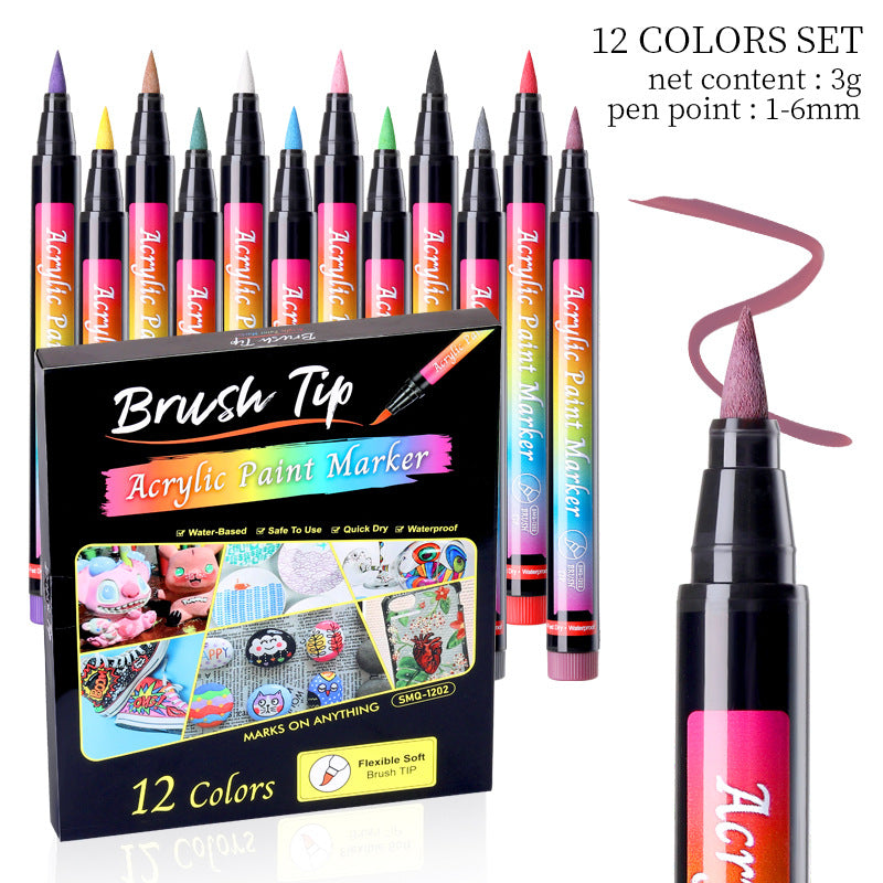 12-Color Nail Art Pen Set with Brush Tips