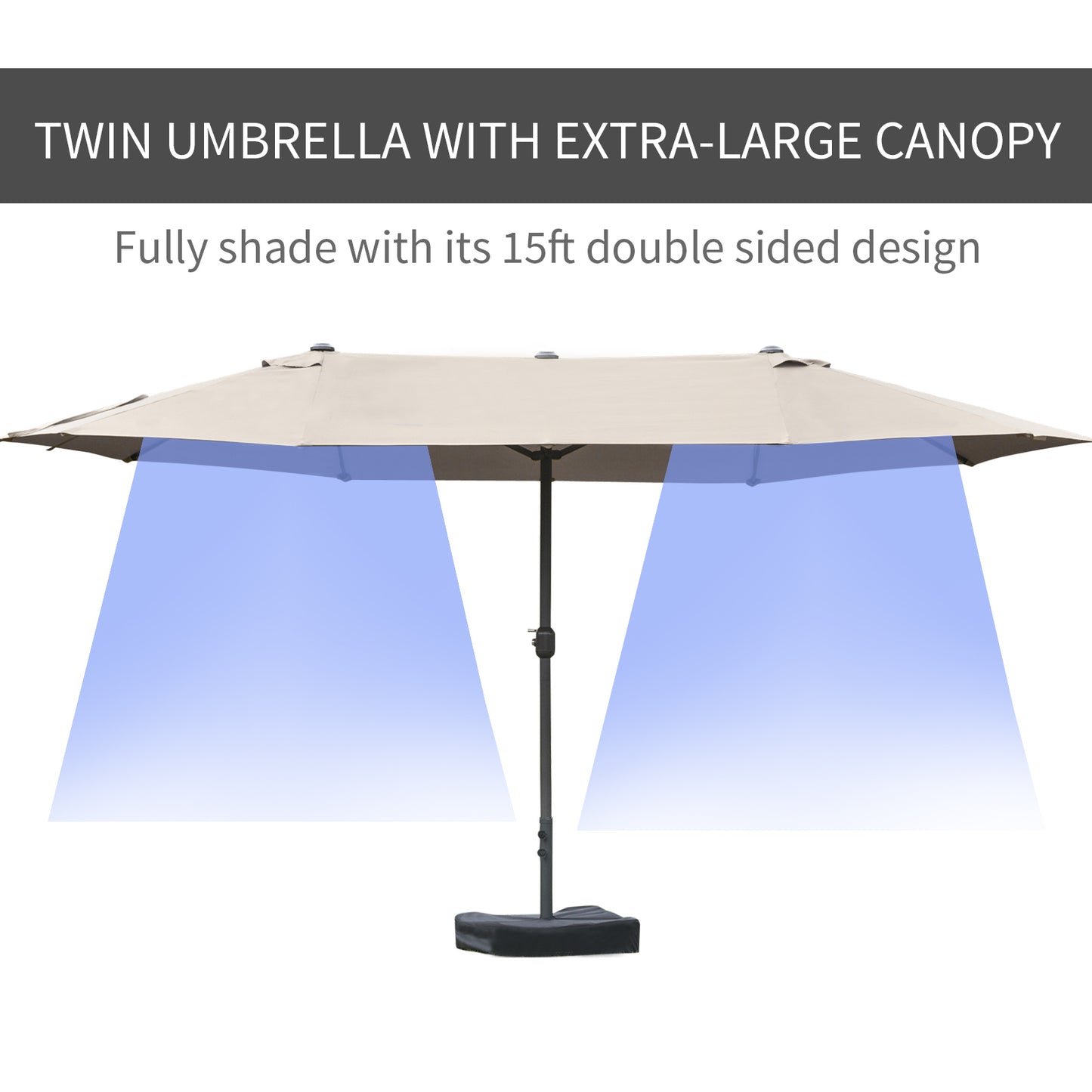 15' Double-Sided Patio Umbrella with Base - Coffee