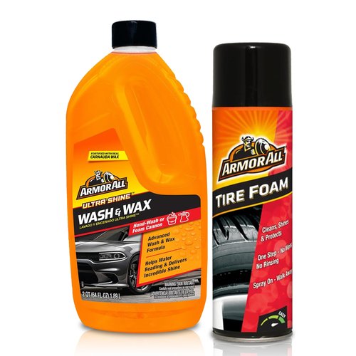 Bundle of Armor All Ultra Shine Car Wash and Car Wax by Armor All, Cleaning Fluid for Cars, Trucks, Motorcycles, 64 Fl Oz Each + Armor All Tire Foam, Tire Cleaner Spray for Cars, Trucks, Motorcycles