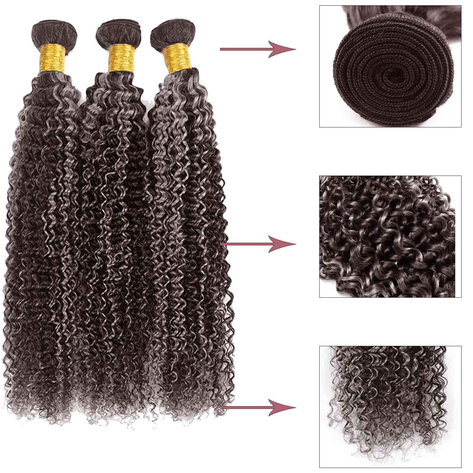 Fabimiya P4/GREY Human Hair Bundles 22 24 26 inch Jerry Curly Wave Human Hair Bundles Highlight Chocolate Grey Unprocessed Soft Sewn In Hair with Double Weft for Black Women