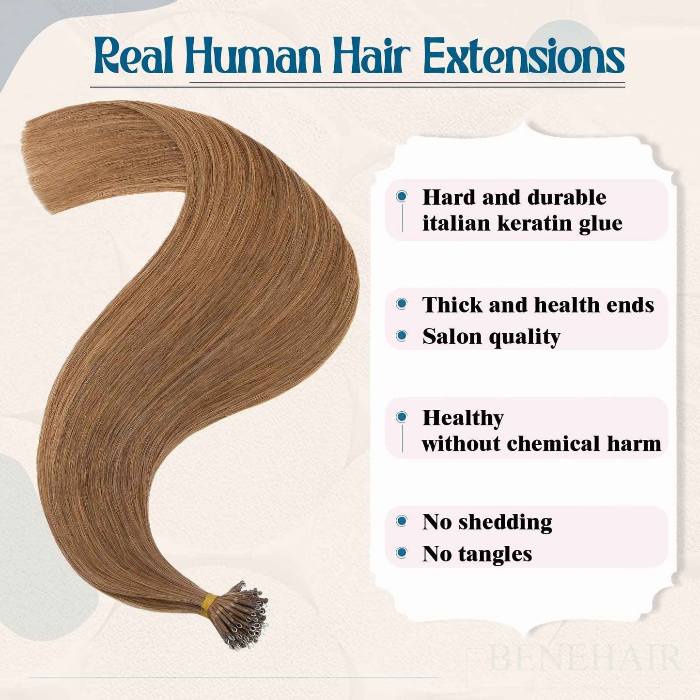 Nano Ring Human Hair Extensions Pre Bonded Keratin Fusion Stick Tip Iron Loop Link 50 strands 75g Straight Micro Bead Remy Hairpiece for Women Highlighted 20inch Light Auburn #30