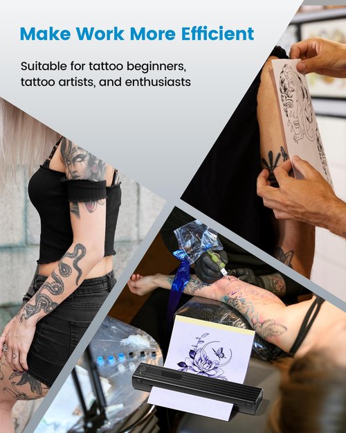 PokeLabel Wireless Tattoo Stencil Printer, Thermal Tattoo Transfer Printer TP83 with 10Pcs Transfer Paper, Bluetooth Tattoo Printer Machine Kit Compatible with iOS＆Android Phone & PC