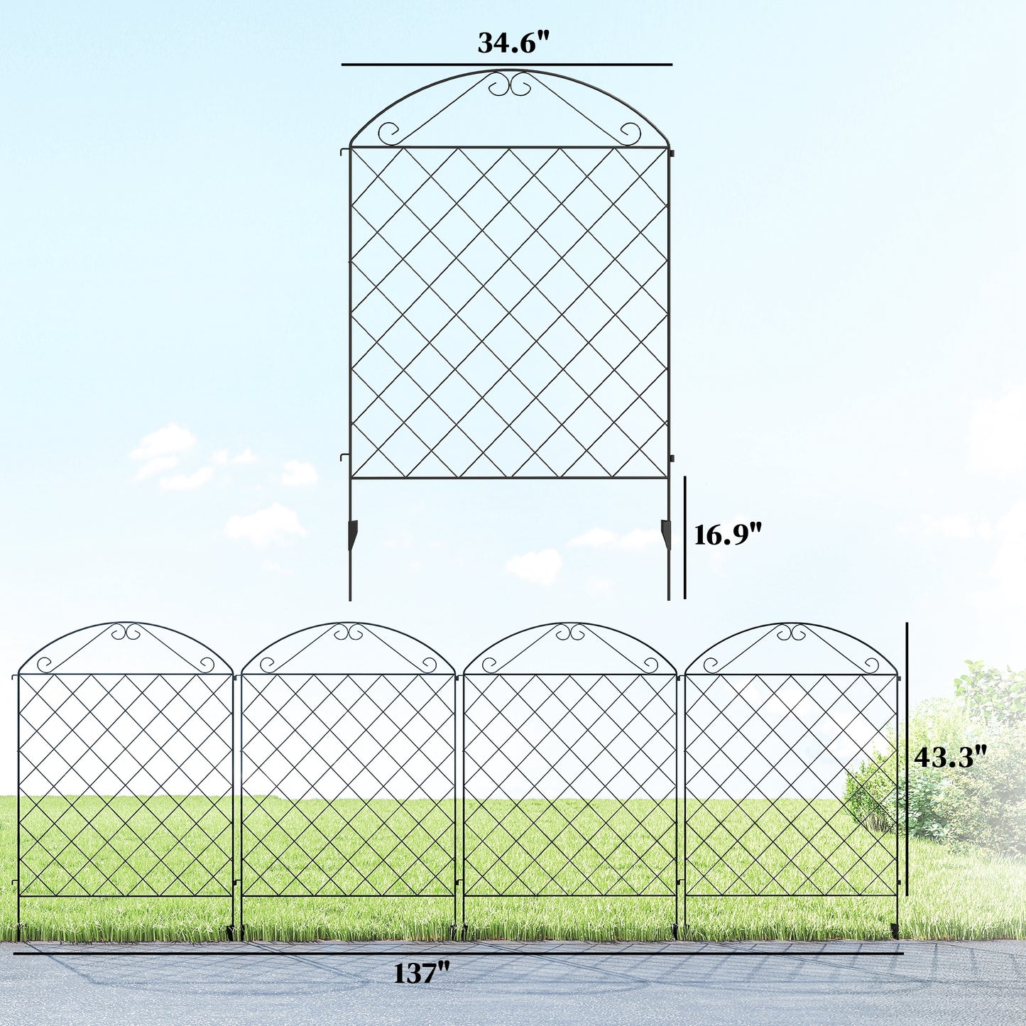 4 Pack Steel Garden Fence Panels - Rust-Resistant Black Edging