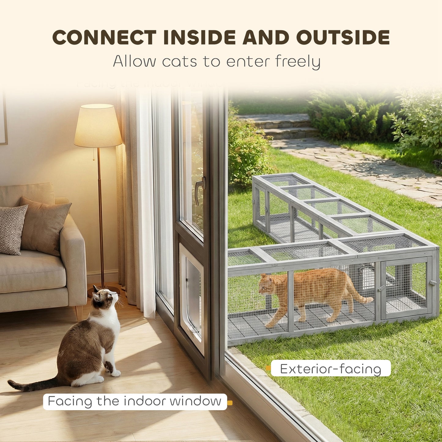 Wooden Cat Run with Weather Protection - Extendable Outdoor Cat Shelter, 79 Inch