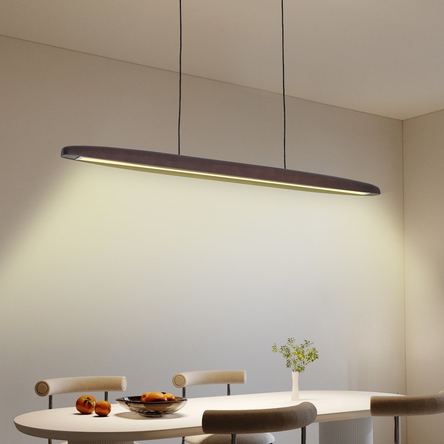 51-Inch LED Pendant Light with Remote Control - Walnut Finish