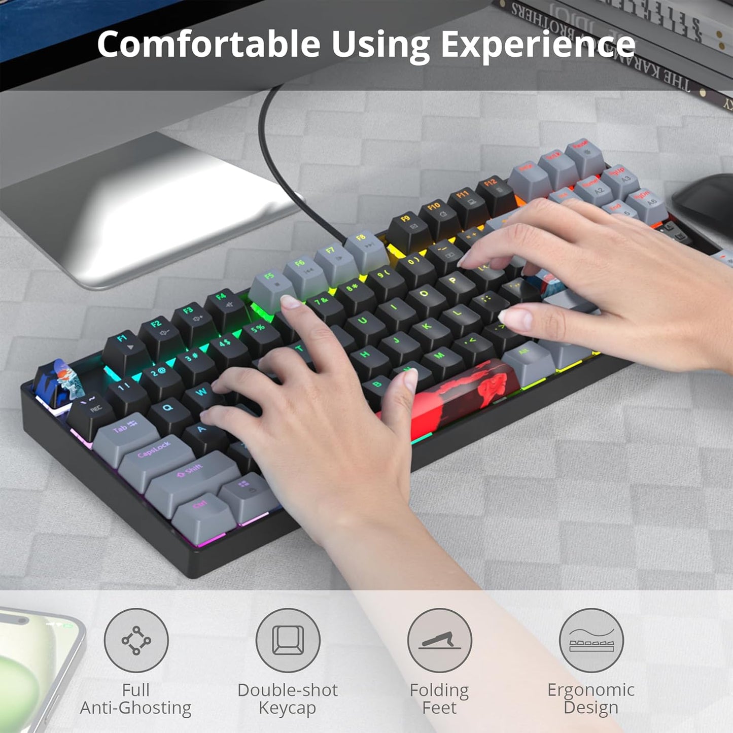 75% Mechanical Gaming Keyboard, 87 Keys Compact TKL Wired Linear Red Switches Detachable USB NKRO RGB Backlight Keyboard for Win/Mac/PS4/PS5/Xbox.（Blue Samurai）