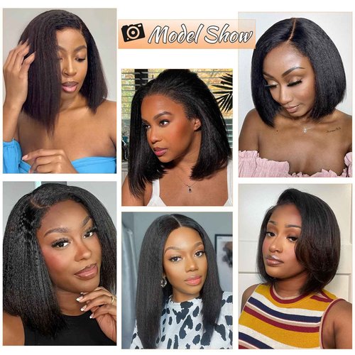 MOOTAFUL Bob Wig Human Hair 13x4 Lace Front Wig Human Hair Pre Plucked 200% Density Short Bob Yaki Straight Wig with Baby Hair Glueless Kinky Straight Wig for Black Women 10 Inch