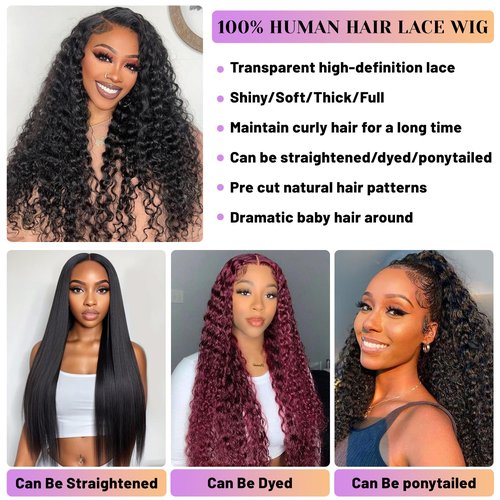 Deep Wave Lace Front Wigs Human Hair 13x4 HD Lace Front Wigs Human Hair Pre Plucked Wet And Wave Wigs For Women 180% Density Deep Curly Wigs 22 Inch Deep Wave Wig