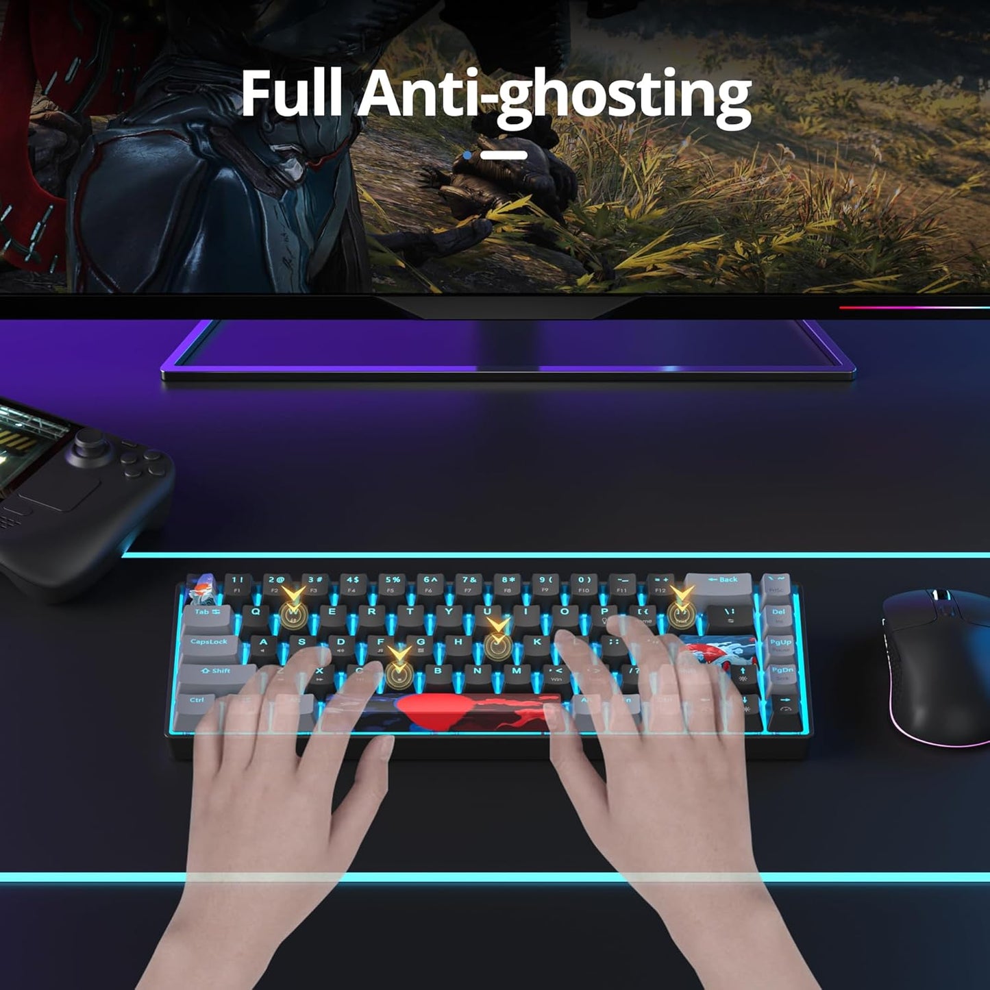 60 Percent Gaming Keyboard 68 Keys Mechanical Keyboard LED Backlit Compact Wired Keyboard with Red Switch for Windows PS4/5 Xbox Gamer(Black-White)