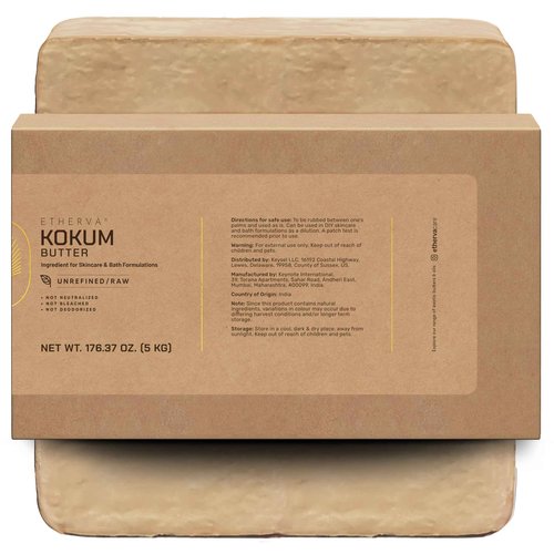 ETHERVA Raw Kokum Butter | Truly Raw Unrefined | Non-Deodorized & Unbleached | Strong Natural Scent | Hard Block | Wild Grown Organic | Bulk DIY Soap Making | Thickener for Skin, Body & Hair | 11 lb