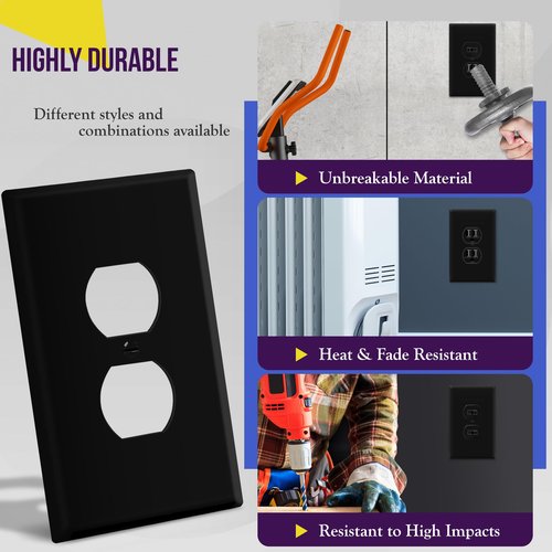 ENERLITES Duplex Receptacle Outlet Wall Plate, Jumbo Electrical Outlet Covers, Oversized 1-Gang 5.51" x 3.50", Polycarbonate Thermoplastic, 8821O-BK-10PCS, Glossy Finish, Black, 10 Pack