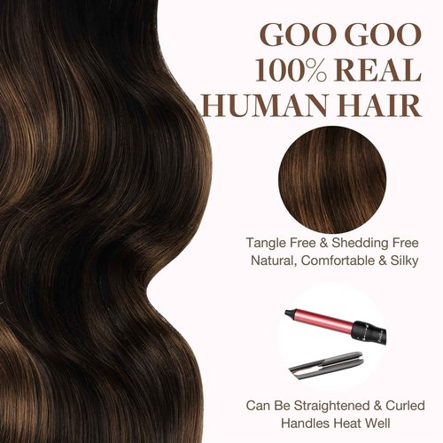 GOO GOO Tape in Hair Extensions Human Hair, 2/30/2 Balayage Expensive Brunette, 24inch 50g 20pcs, Skin Weft Seamless Invisible, Silky Straight with Thick Ends, Remy Human Hair
