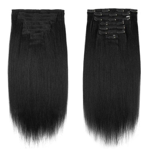 Sassina Yaki Clip ins Human Hair Remy Double Wefts Coarse Yaki Straight Clip in for Black Women 18 Inch Clip in Hair Extensions 7 Pieces 17 Clips 120 Grams Jet Black #1