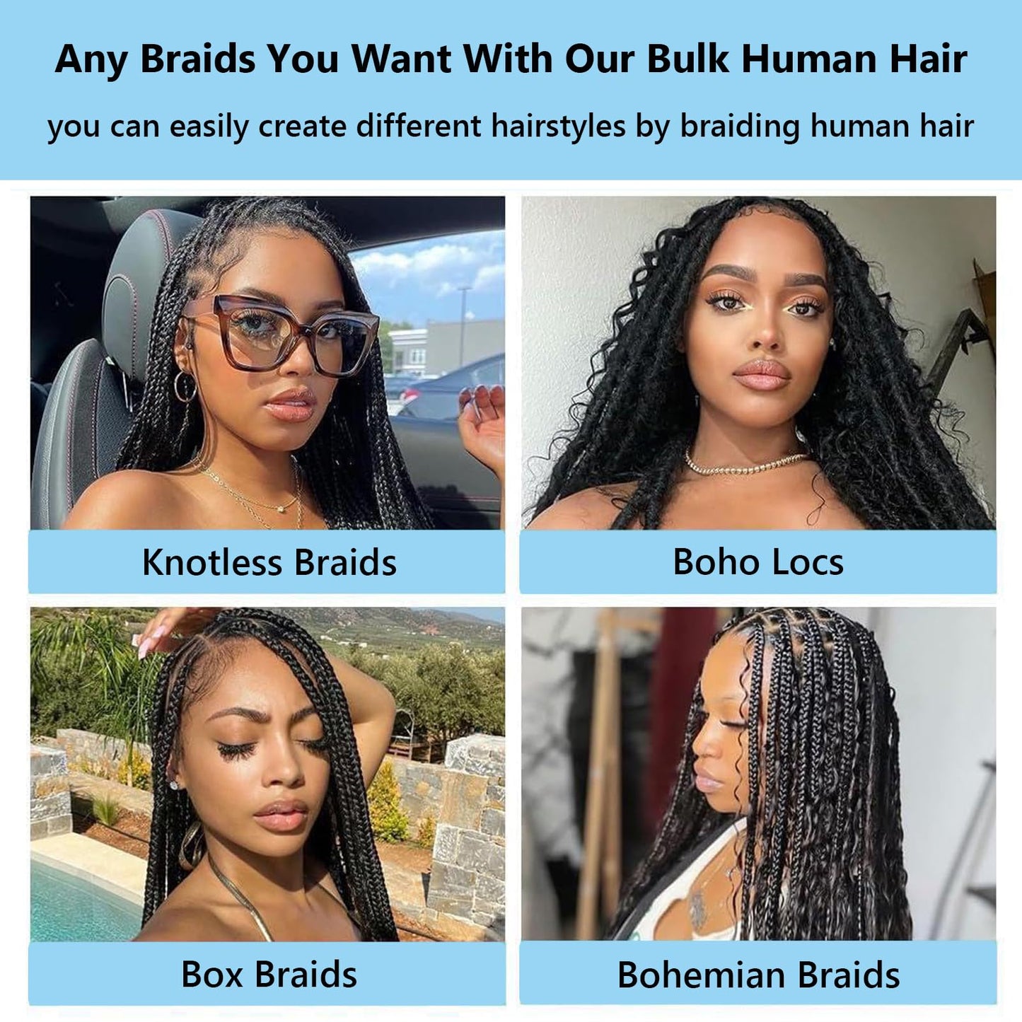 Human Braiding Hair 24 inch 110g Jerry Curly 12A Real Human Hair Boho Human Hair For Braiding No Weft 2 Braids Per Pack Wet and Wavy Human Hair Braiding Hair Natural Black