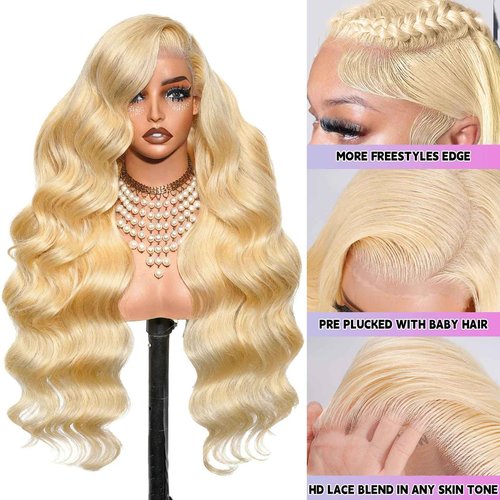 613 13x6 Lace Front Wig Human Hair 200 Density 30 Inch Body Wave Blonde Wig Human Hair 13x6 613 HD Lace Front Wig Virgin Human Hair Pre Plucked Natural Hairline Tiny Knots Tangle Free Shedding Free