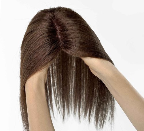 8x11cm Breathable Hair Topper, 12 inches 35g 120% Density Real Human Hair, 3 Non-Slip BB Clips, Wearable on Left, Right & Middle Part, Versatile Styling for Hair Loss & Volume Boost (Brown)