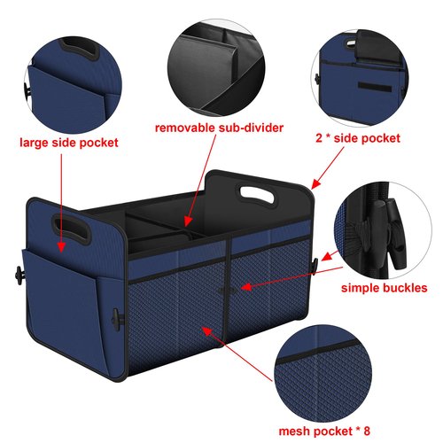 Femuar Car Trunk Organizer,Car Storage Organizer with 72L Large Capacity Waterproof Collapsible and 11 Pockets,Trunk Organizer for Car Suv/Jeep/Sedan, Large Size,Blue