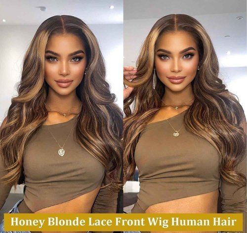 Vibja Honey Blonde Glueless Wigs Human Hair for Black Women 13x4 Body Wave Highlight Ombre HD Lace Frontal Wigs Human Hair 200% Density 4/27 Pre Plucked with Baby Hair 24 Inch