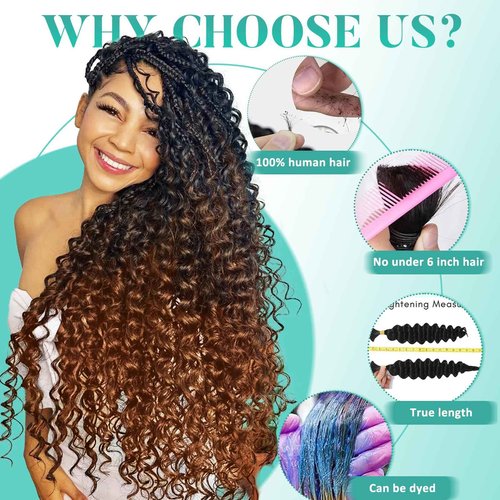 Ombre Human Braiding Hair for Boho Braids 20 Inch 120g Deep Wave Bulk Boho Human Hair for Braiding Curly Knotless Bohemian Braids 12A 100% Brazilian Virgin No Weft Extensions 3 Bundles/Pack T1B/30