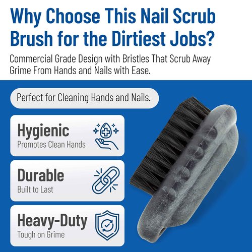 SPARTA Nail Scrub Brush Commercial-Grade, Heavy-Duty Hand and Fingernail Brush with Stiff Bristles for Gardeners, Mechanics, And Foodservice Personnel, Plastic, 5 Inches, Black, (Pack of 12)