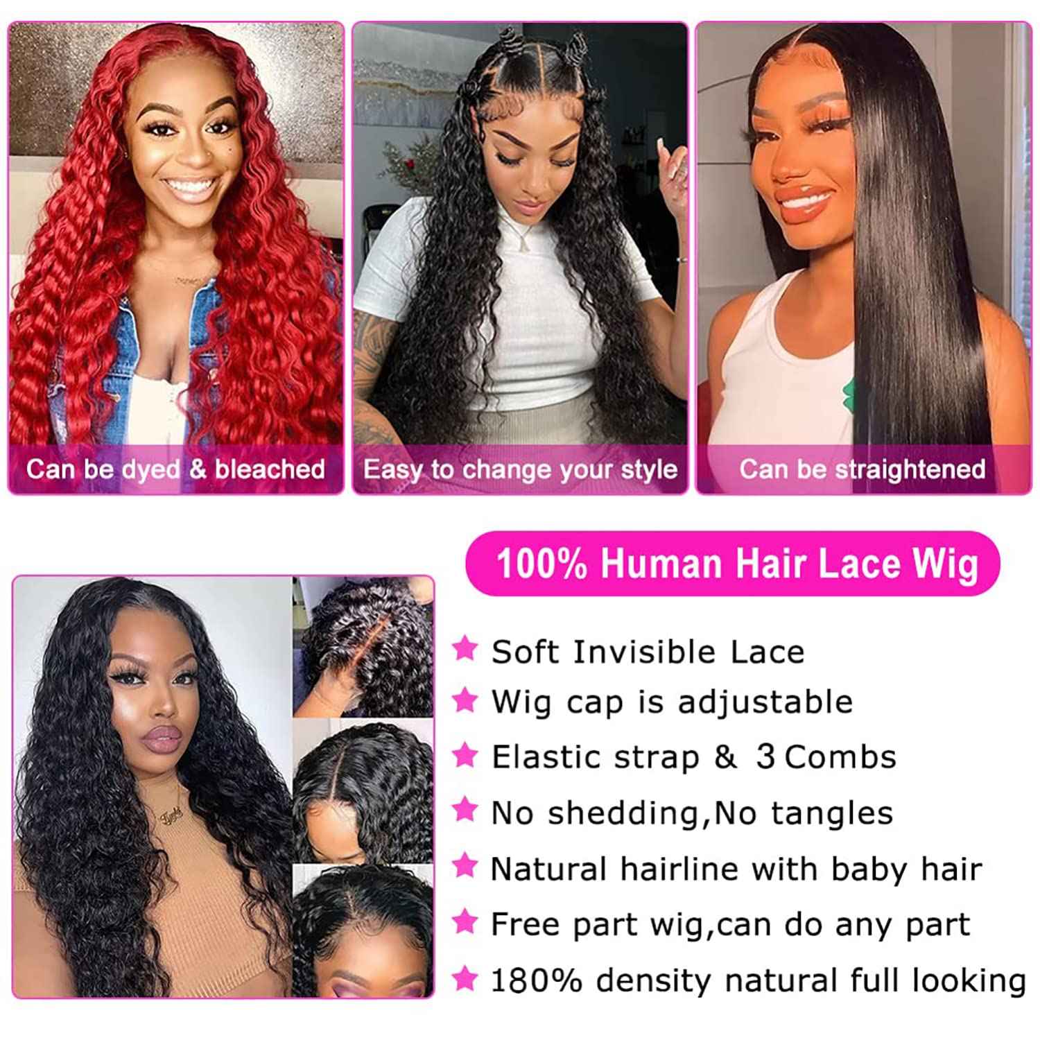 180 Density 13x6 HD Transparent Lace Front Wigs Human Hair Water Wave Lace Front Wigs for Women Curly Lace Front Wig Wet and Wavy Human Hair Wig Pre Plucked with Baby hair Natural Color (20 Inch)