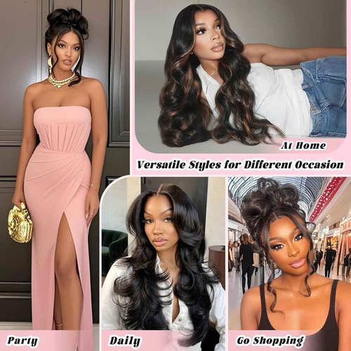 Doiwile 13x6 HD Lace Curtain Bangs Wig Human Hair 200% Density PartingMax Lace Wigs Bouncy Loose Wave Lace Front Wigs Human Hair Pre Cut Plucked Lace Frontal Glueless (Black Color, 16”)
